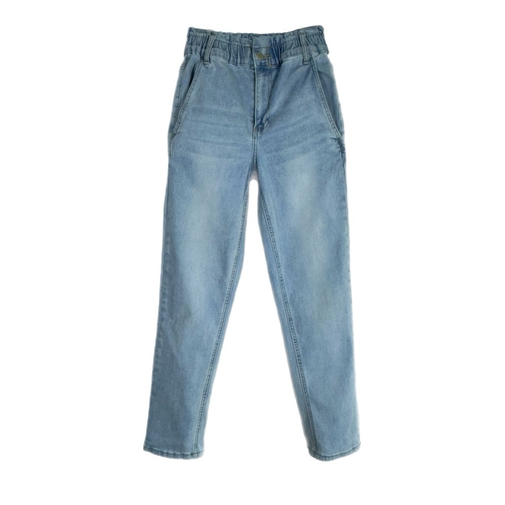 Simple Society Women’s Elastic Paperbag Waist 80’s Style  High Rise Jeans